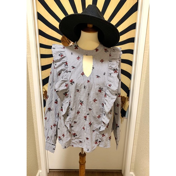 🌈Stylish flower & stripes top - Picture 2 of 6